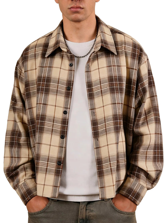 Men's Long-Sleeve Plaid Button-Down Shirt