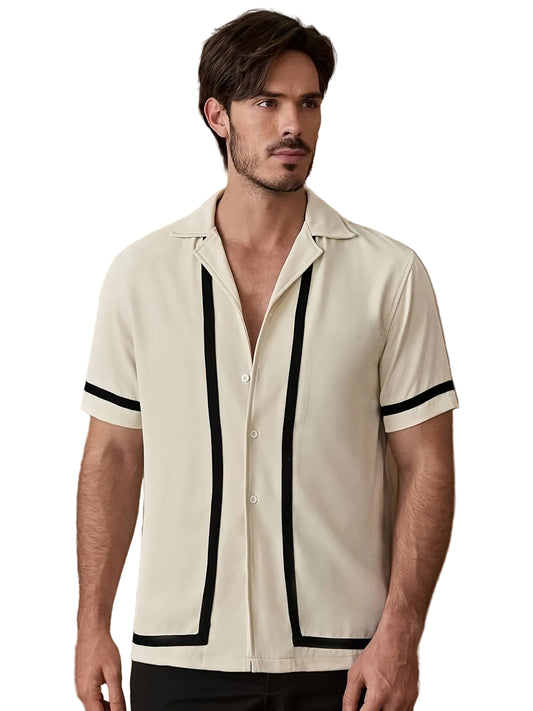 Men's Short-Sleeved Button-Down Shirt with Stripes