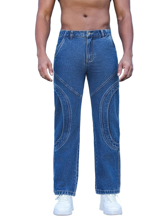 Men's Straight-Leg Pants with Curved Stitching