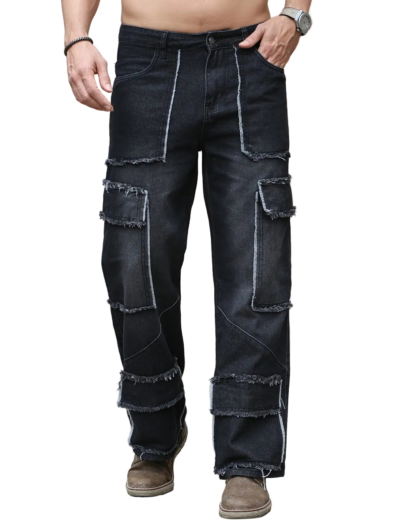 Men's Wide-Leg Patchwork Pants