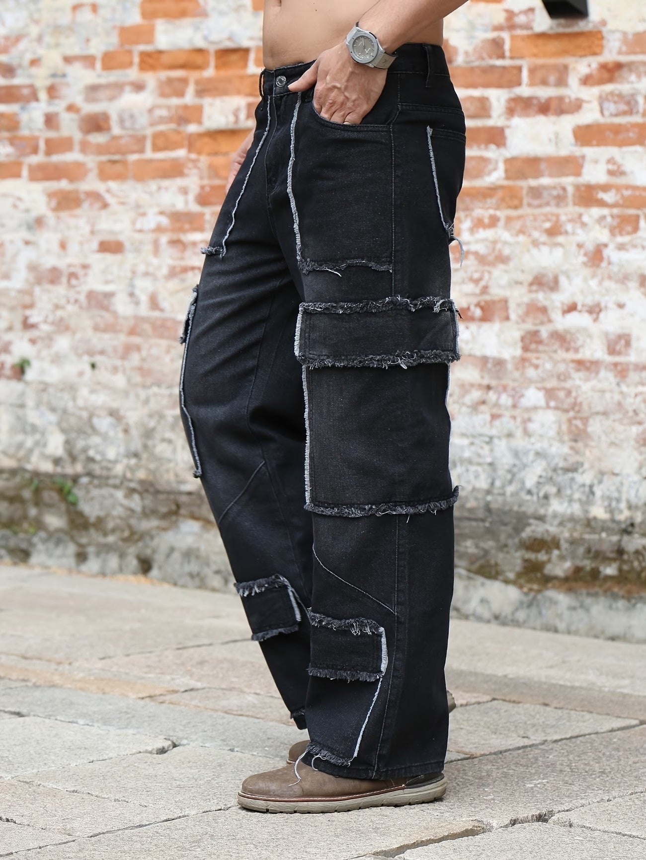 Men's Wide-Leg Patchwork Pants