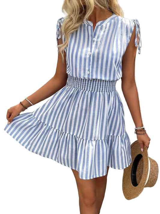 Women's Striped Mini Dress with Ruffle Hem