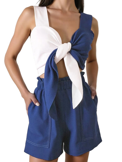 Women's Two-Tone Cropped Top and High-Waisted Shorts Set